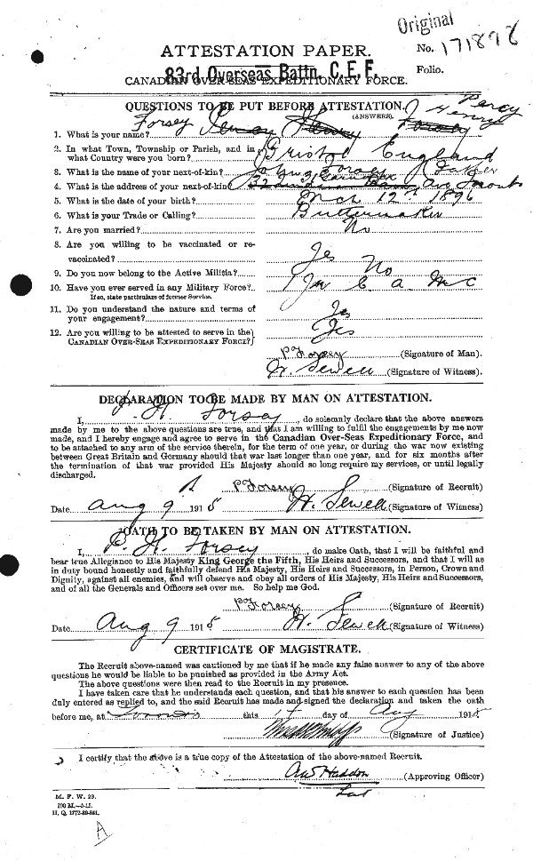 Certificat d'acceptation (recto)