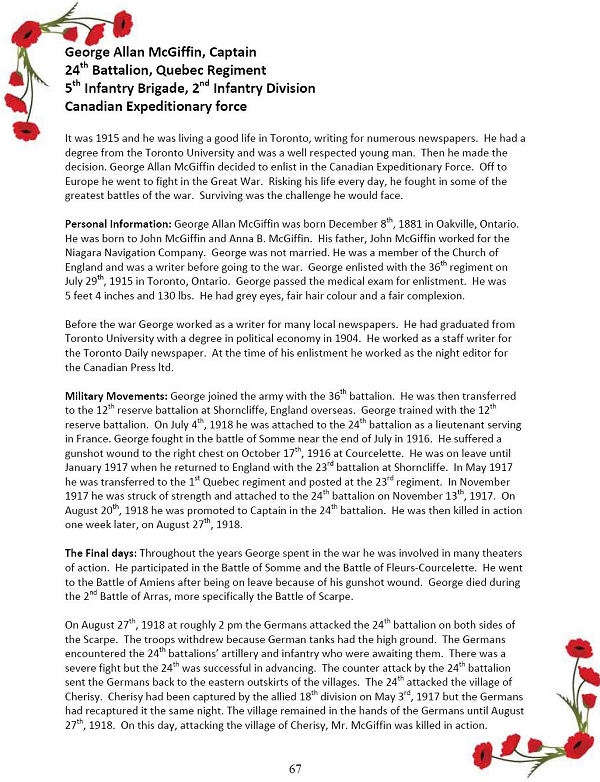 Oakville Remembers Biography