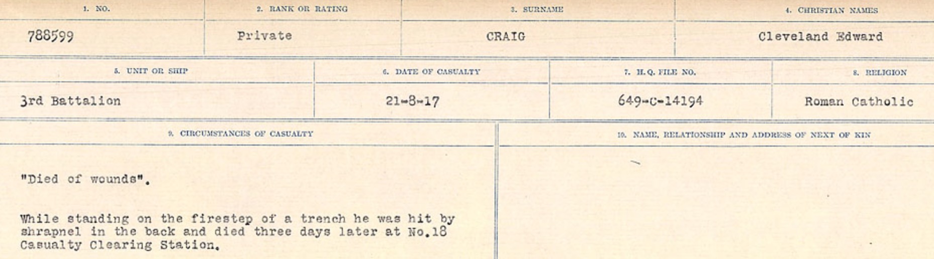 Registres de circonstances du décès