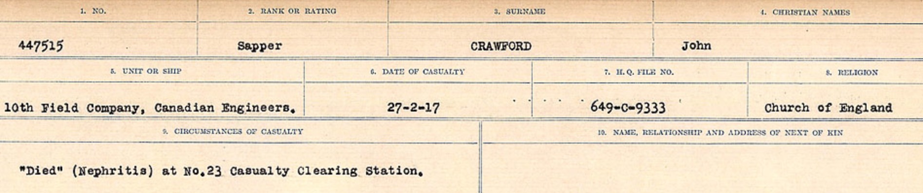 Registres de circonstances du décès