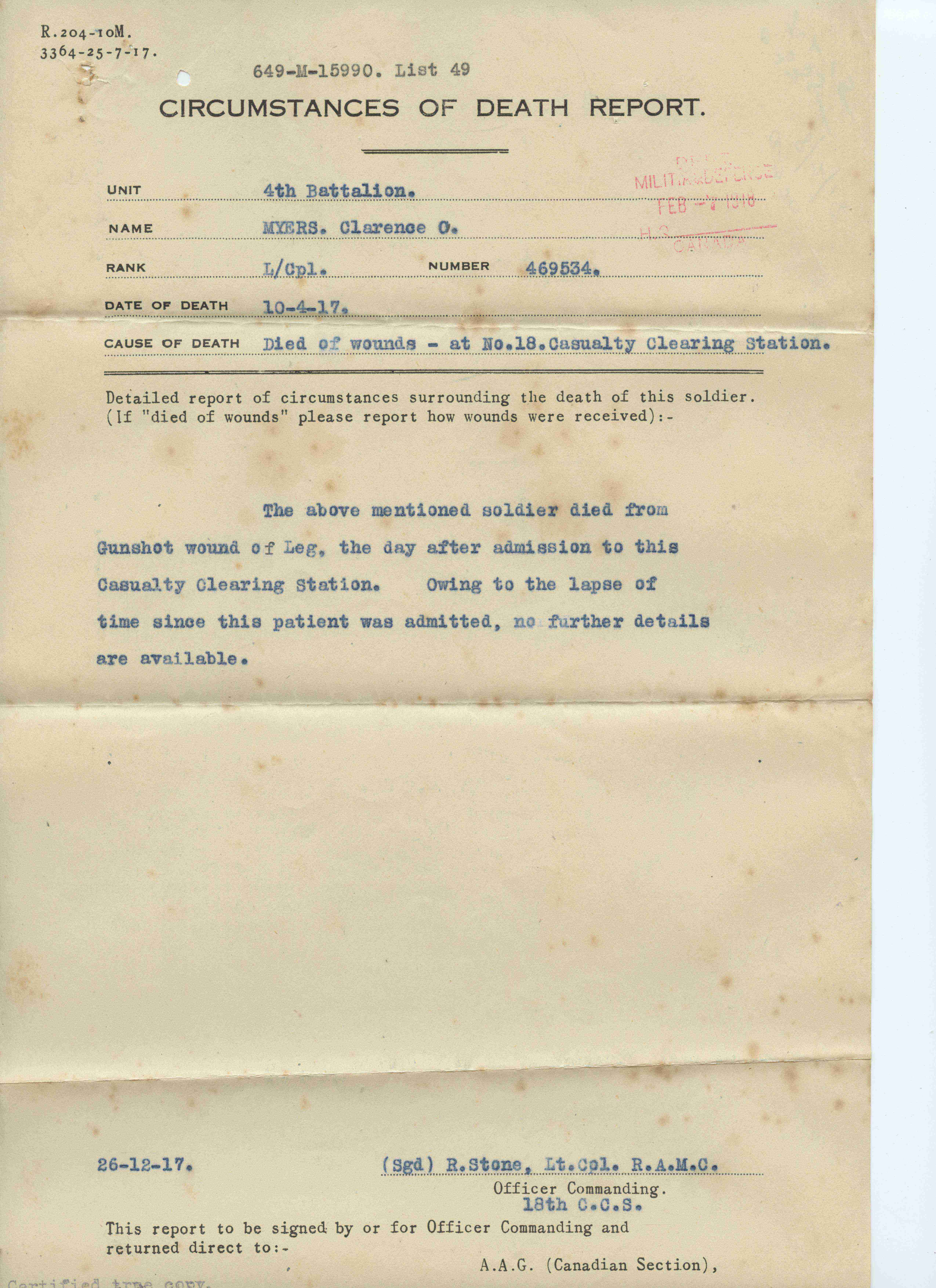 Registres de circonstances du décès