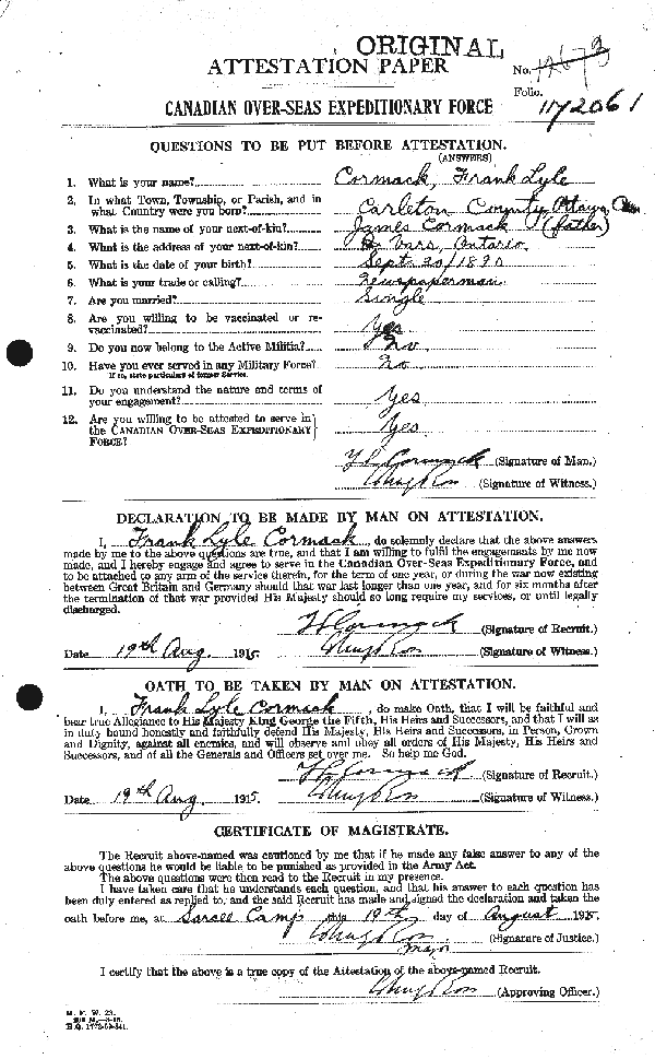 Attestation Paper (page 1)