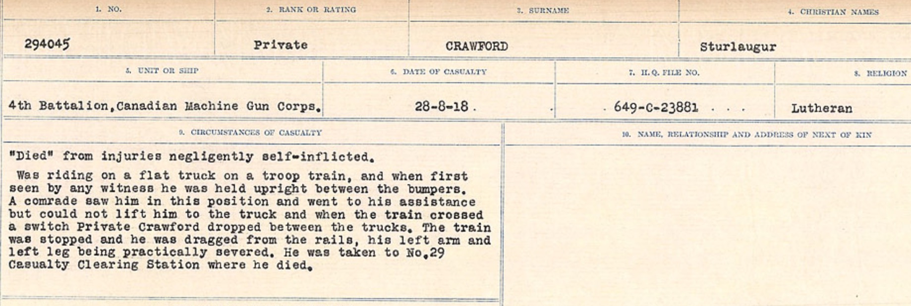 Registres de circonstances du décès