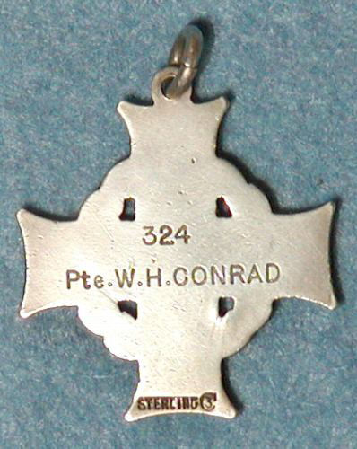 Reverse side of Memorial Cross