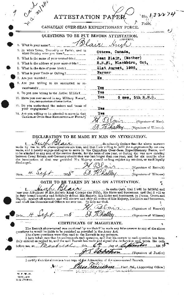 Papier d'attestation (page 1)