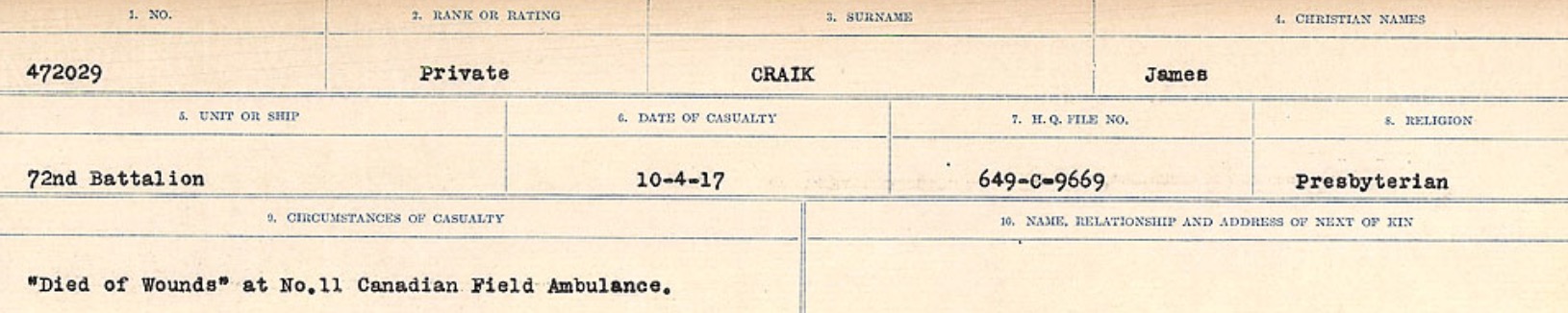 Registres de circonstances du décès