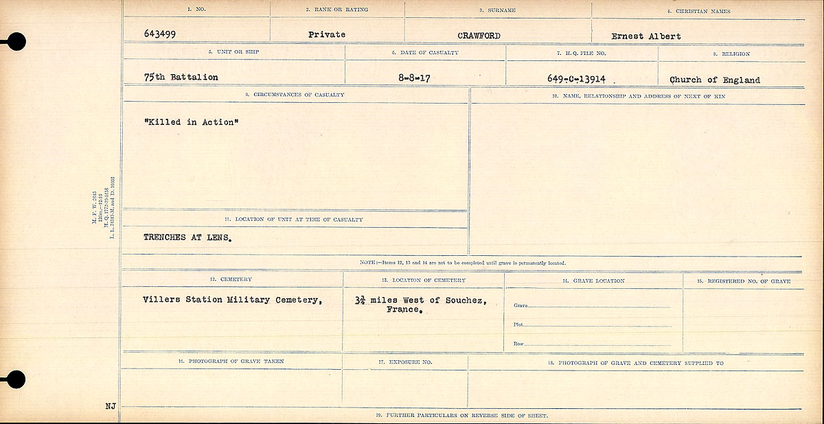 Registres de circonstances du décès
