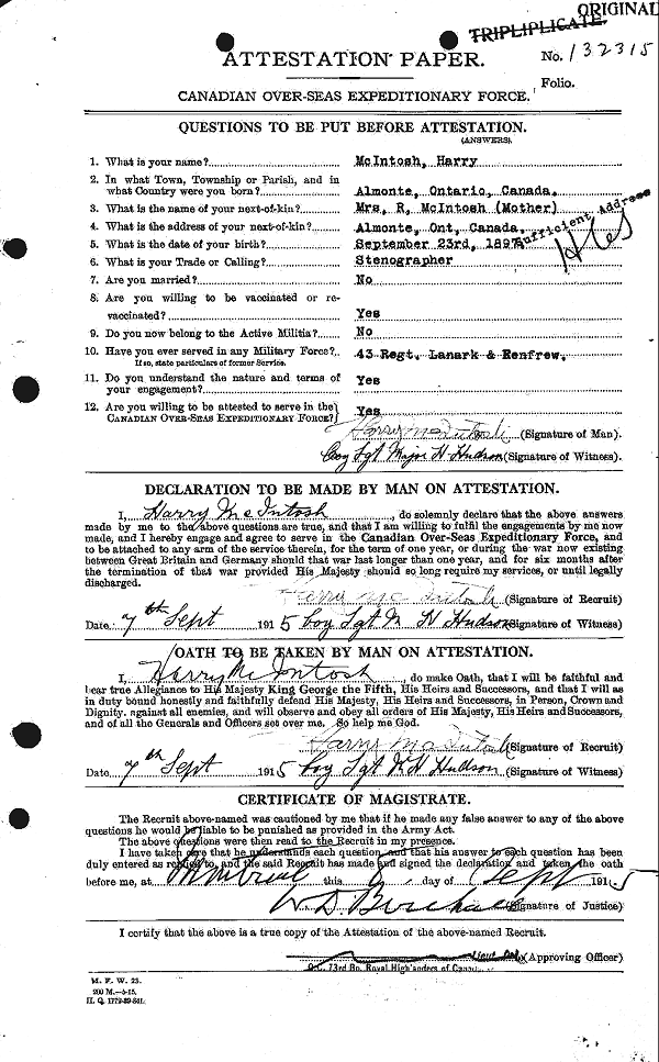 Papier d'attestation (page 1)