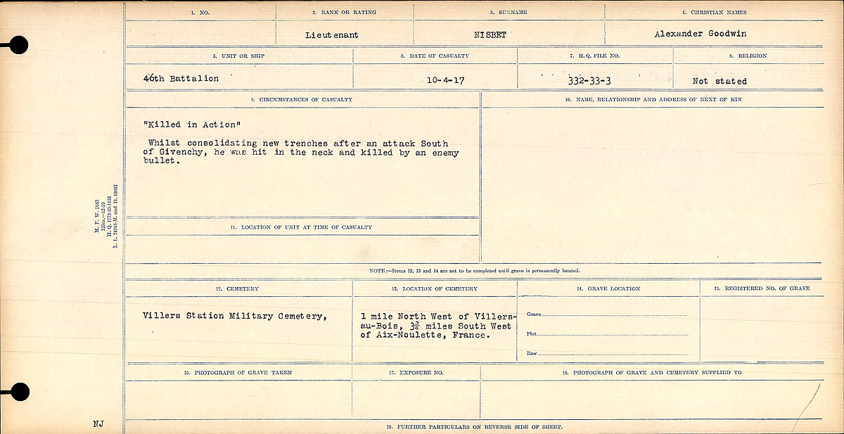 Registres de circonstances du décès