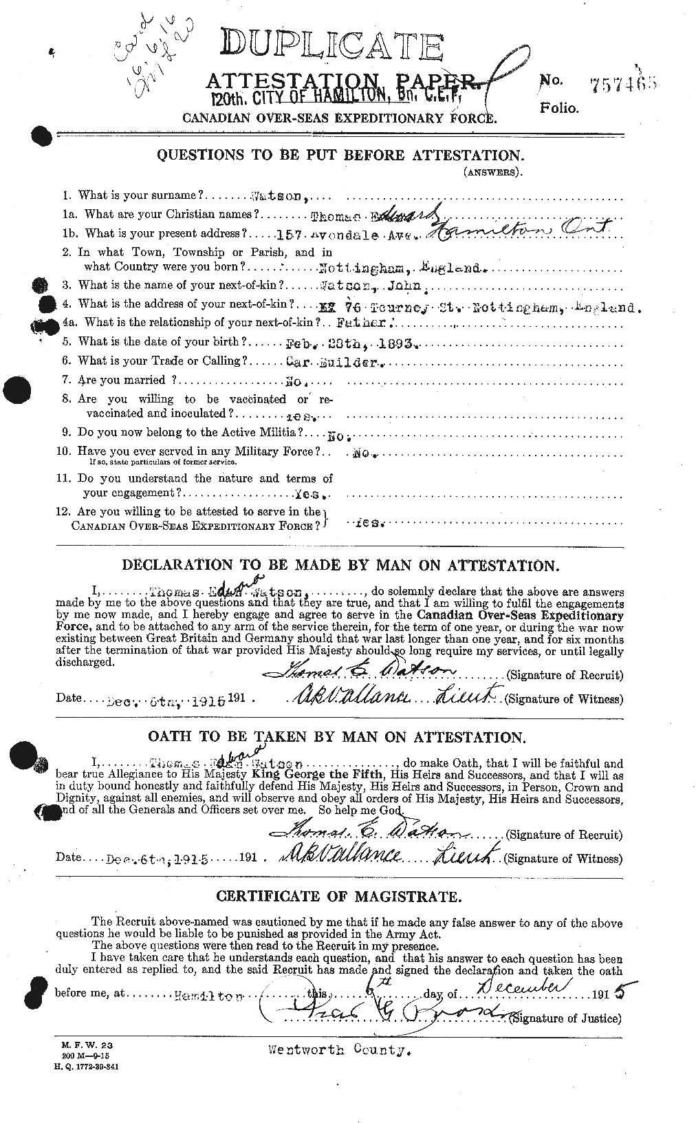 Feuille d'engagement