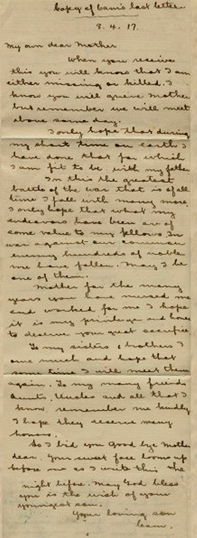 Letter written on April 8, 1917