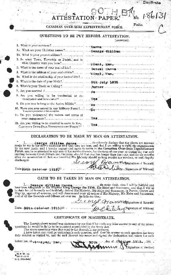 Feuille d'engagement (face)