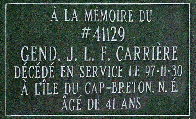 Constable Carrière's Memorial Plaque at Depot Cemetery, Regina, SK