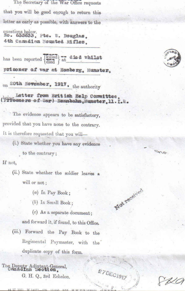 Unofficial Report of Death