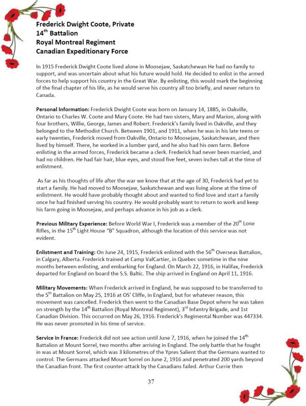 Oakville Remembers Biography