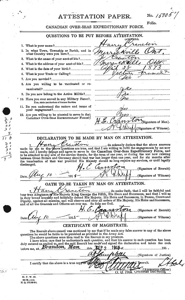 Attestation Paper (front)