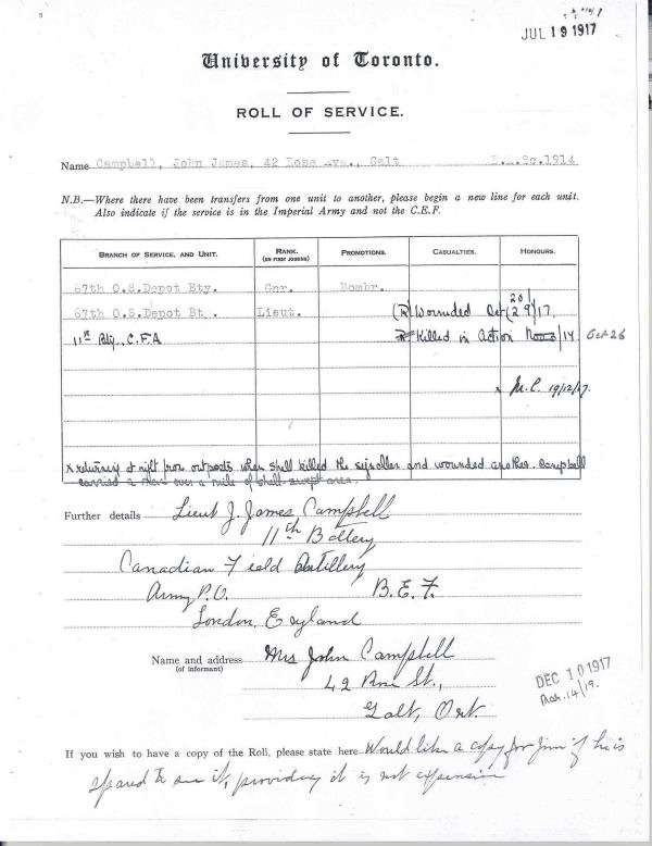 Roll of Service - J.J. Campbell