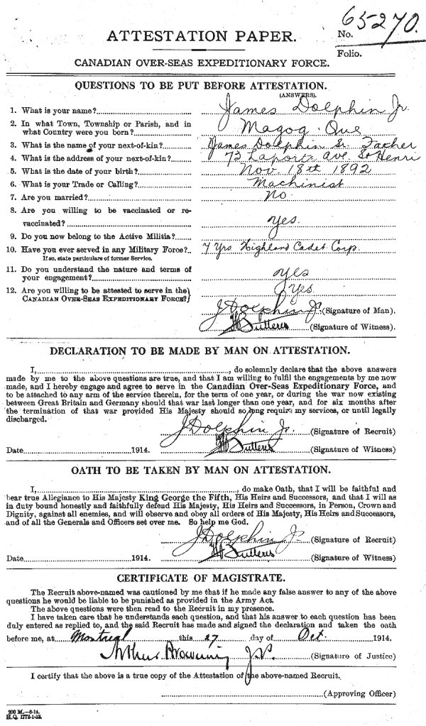 Attestation Paper (front)